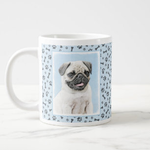 Pug Painting - Cute Original Dog Art Large Coffee Mug
