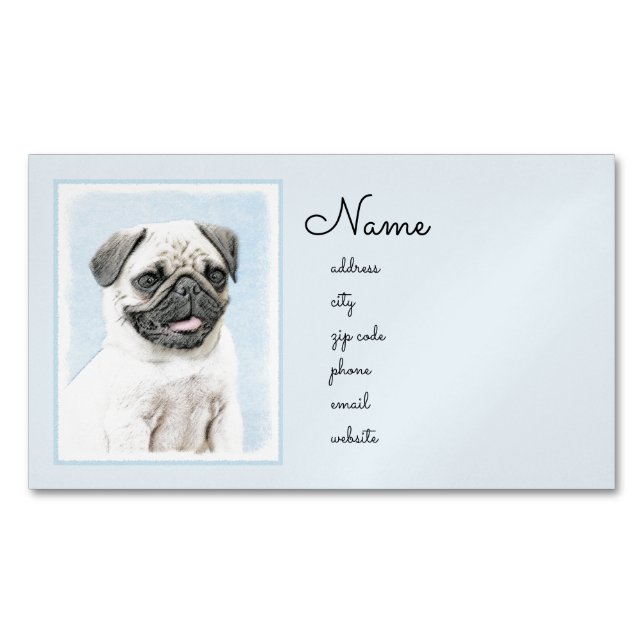 Pug Painting - Cute Original Dog Art Magnetic Business Card (Front)