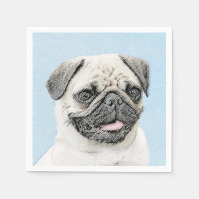 Pug Painting - Cute Original Dog Art Napkin (Front)