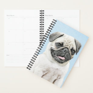 Pug Painting - Cute Original Dog Art Planner