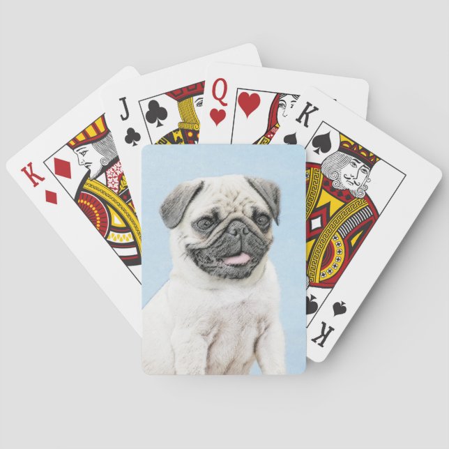 Pug Painting - Cute Original Dog Art Playing Cards (Back)