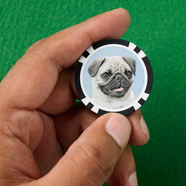 Pug Painting - Cute Original Dog Art Poker Chips (Hand)