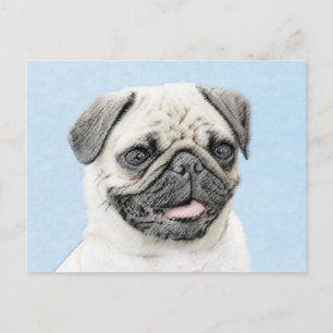 Pug Painting - Cute Original Dog Art Postcard