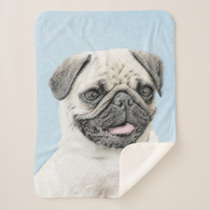 Pug Painting - Cute Original Dog Art Sherpa Blanket