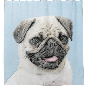 Pug Painting - Cute Original Dog Art Shower Curtain