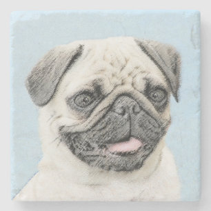 Pug Painting - Cute Original Dog Art Stone Coaster