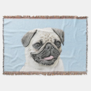 Pug Painting - Cute Original Dog Art Throw Blanket