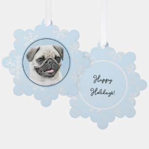 Pug Painting - Cute Original Dog Art Tree Decoration Card