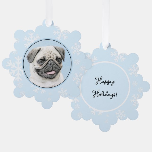 Pug Painting - Cute Original Dog Art Tree Decoration Card (Front/Back)