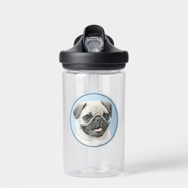 Pug Painting - Cute Original Dog Art Water Bottle (Front)
