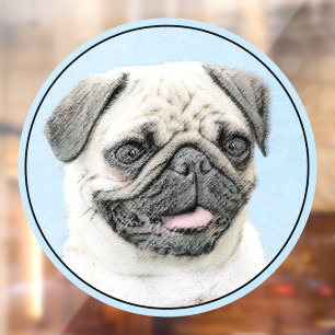 Pug Painting - Cute Original Dog Art Window Cling