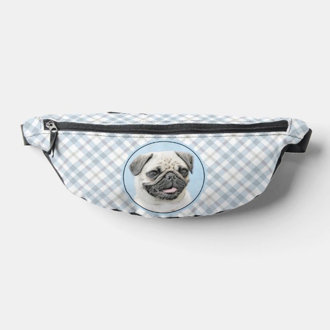Pug Painting Fawn Silver Cute Original Pet Dog Art Bum Bags (Lay Down)