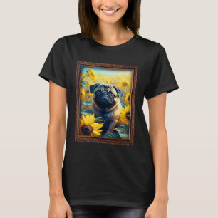 Pug Painting Sunflower Flower Mum Women Floral T-Shirt