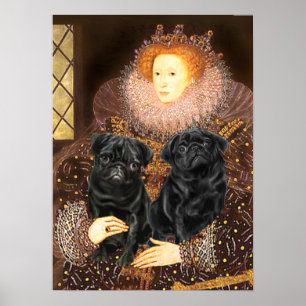 Pug Pair (black) - Queen Poster