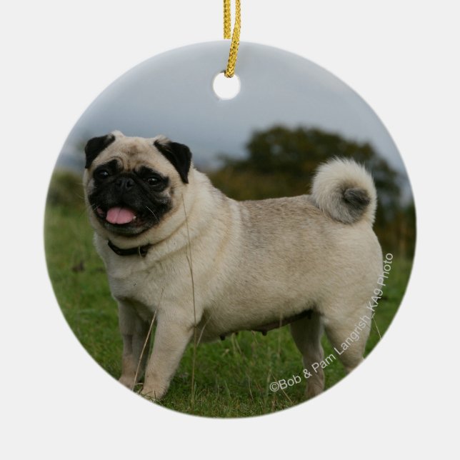 Pug Panting Ceramic Tree Decoration (Front)