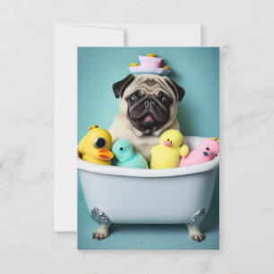 Pug Paradise: A Bathing Beauty in the Tub Card