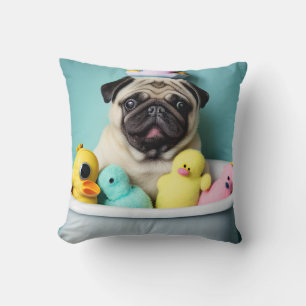 Pug Paradise: A Bathing Beauty in the Tub  Cushion