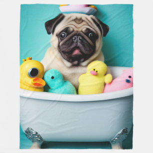 Pug Paradise: A Bathing Beauty in the Tub Fleece Blanket