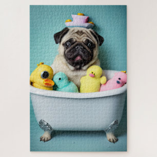 Pug Paradise: A Bathing Beauty in the Tub Jigsaw Puzzle