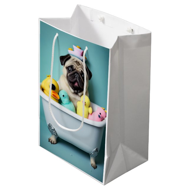 Pug Paradise: A Bathing Beauty in the Tub Medium Gift Bag (Front Angled)