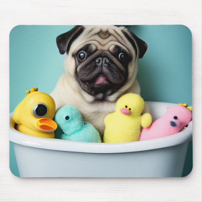 Pug Paradise: A Bathing Beauty in the Tub Mouse Mat (Front)