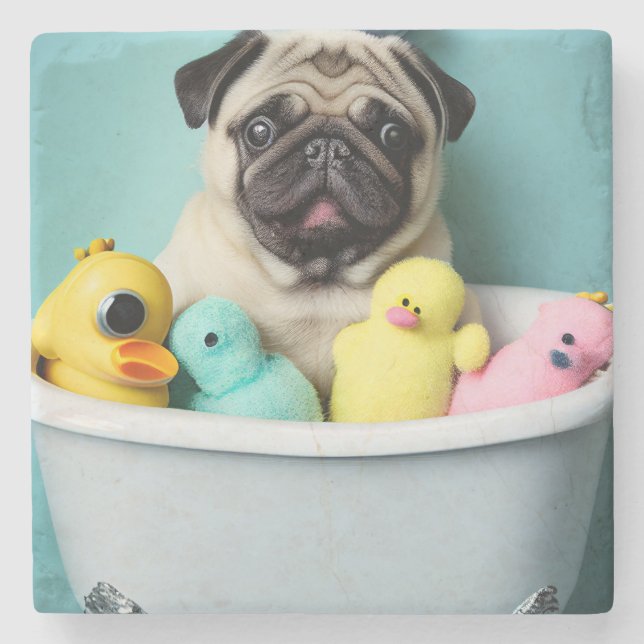 Pug Paradise: A Bathing Beauty in the Tub Stone Coaster (Front)