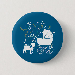 Pug Party Blue Theme Celebration 6 Cm Round Badge