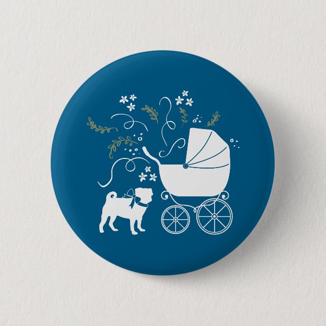 Pug Party Blue Theme Celebration 6 Cm Round Badge (Front)