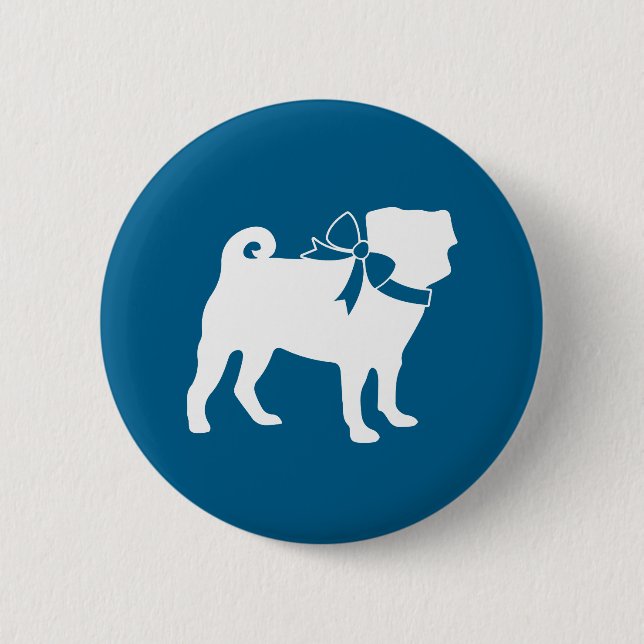 Pug Party Blue Theme Celebration 6 Cm Round Badge (Front)