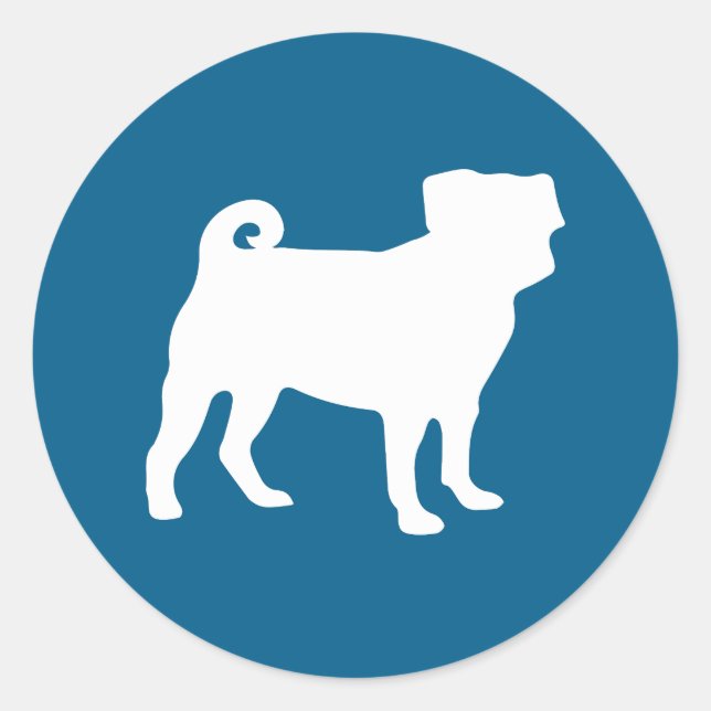 Pug Party Blue Theme Celebration Classic Round Sticker (Front)