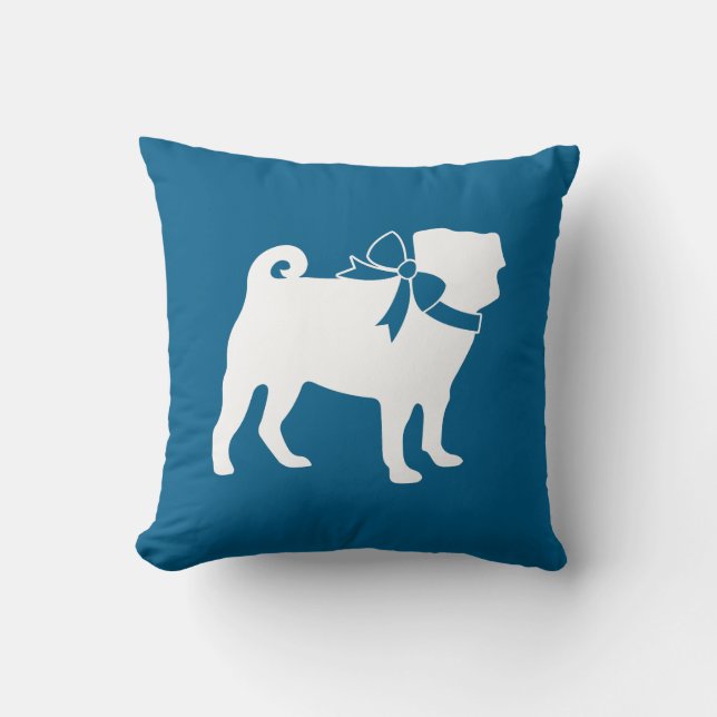 Pug Party Blue Theme Celebration Cushion (Front)