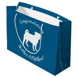 Pug Party Blue Theme Celebration Large Gift Bag