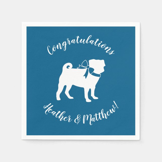 Pug Party Blue Theme Celebration Napkin (Front)