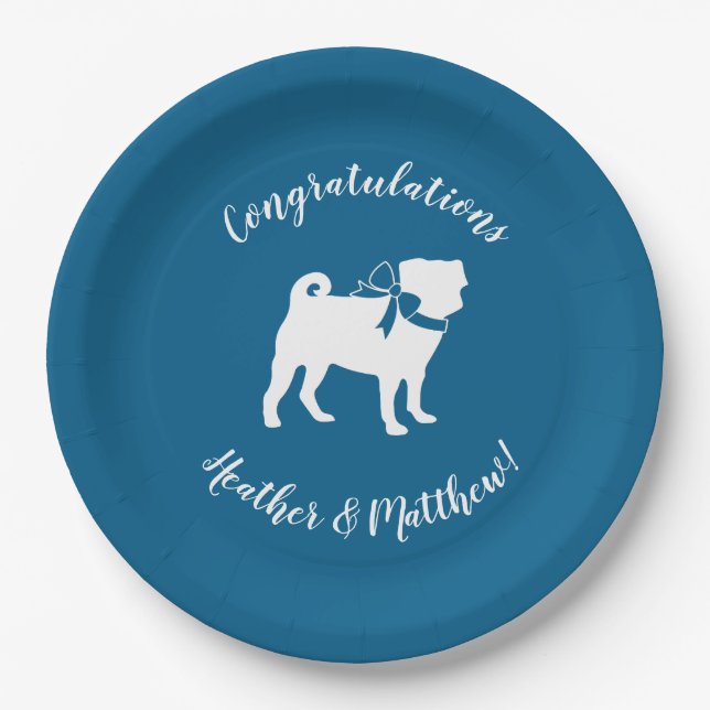 Pug Party Blue Theme Celebration Paper Plate (Front)