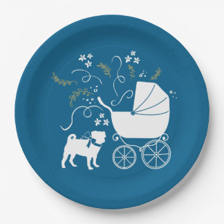 Pug Party Blue Theme Celebration Paper Plate
