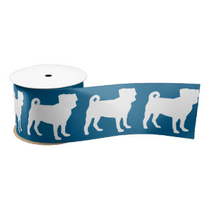 Pug Party Blue Theme Celebration Satin Ribbon