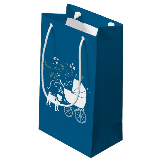 Pug Party Blue Theme Celebration Small Gift Bag (Back Angled)