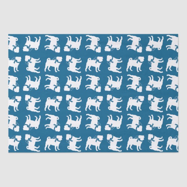 Pug Party Blue Theme Celebration Tissue Paper (Front)