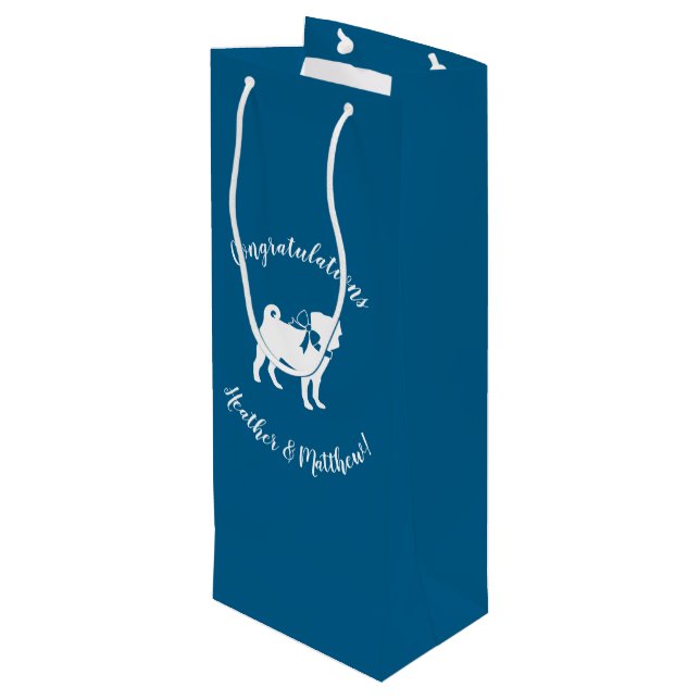 Pug Party Blue Theme Celebration Wine Gift Bag (Back Angled)