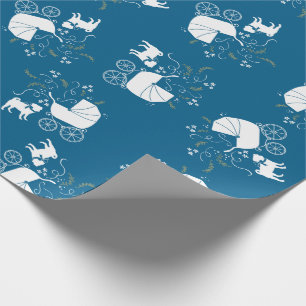 Pug Party Blue Theme Celebration Wrapping Paper