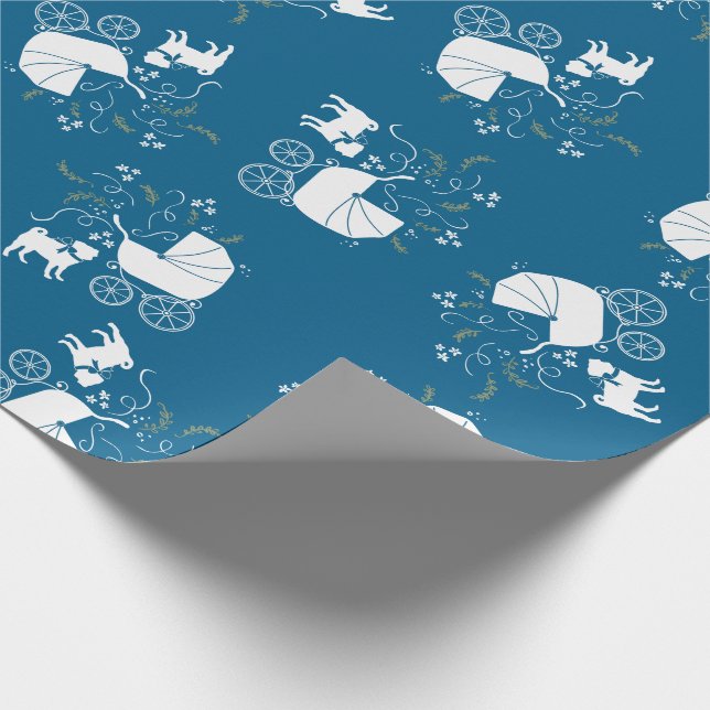 Pug Party Blue Theme Celebration Wrapping Paper (Corner)