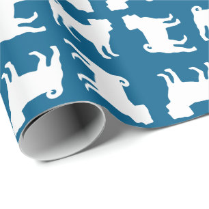 Pug Party Blue Theme Celebration Wrapping Paper