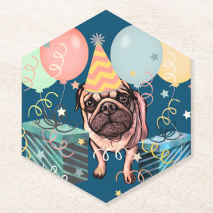 Pug Party Celebration Balloons Dog Photo Confetti Paper Coaster