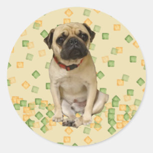 Pug Party in Hand Painted Earth Tones Classic Round Sticker