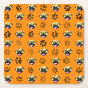 Pug Party Paper Coaster Orange