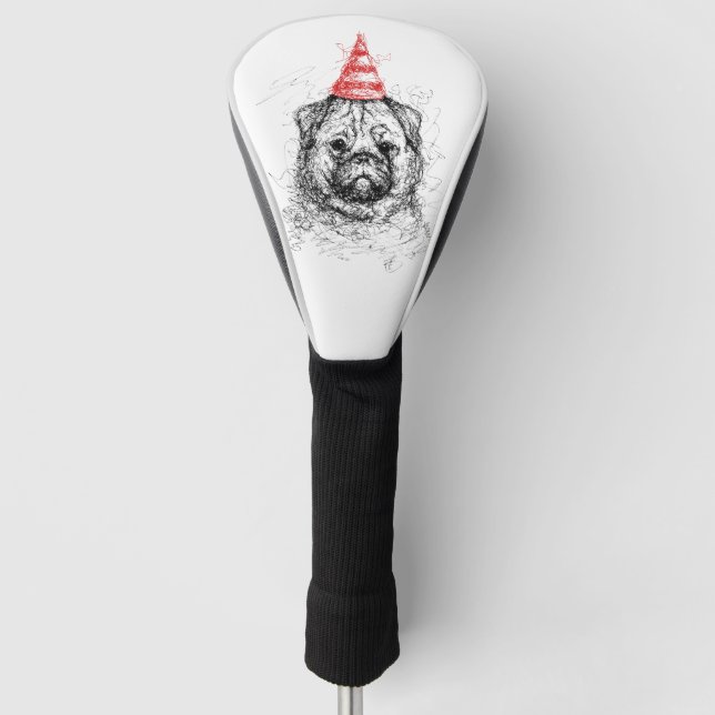 Pug Party Scribble Golf Head Cover (Front)