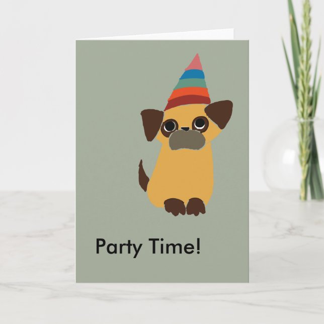 Pug Party time Birthday Card (Front)