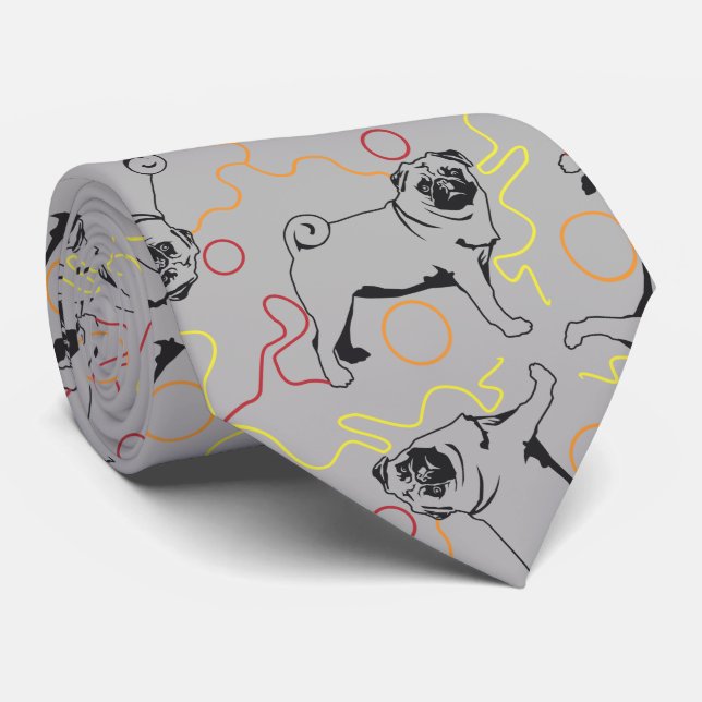 Pug Pattern grey background Tie (Rolled)