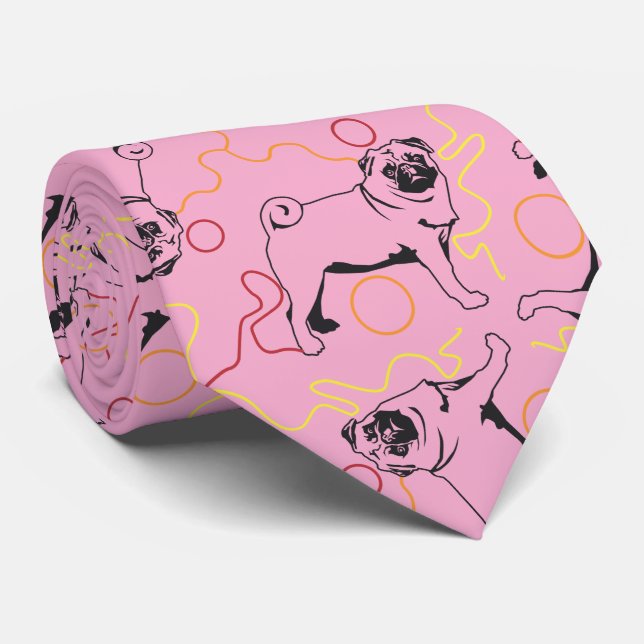 Pug Pattern grey background Tie (Rolled)