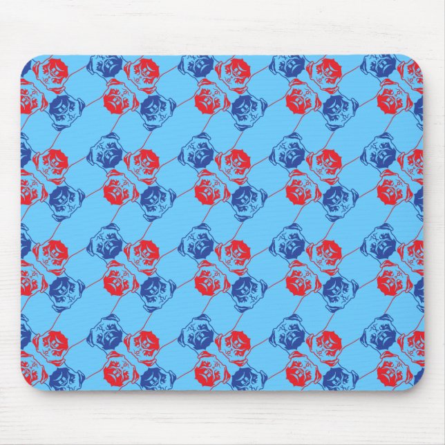 Pug Pattern red blu Mouse Mat (Front)